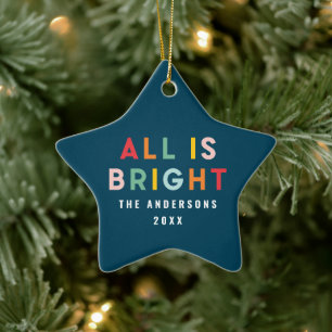 Bright colourful navy blue modern Christmas family Ceramic Tree Decoration