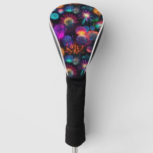 Bright Colourful Neon Burst Pattern Golf Head Cover (Front)