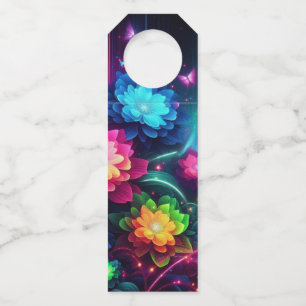 Bright, colourful neon flowers/butterflies bottle tag
