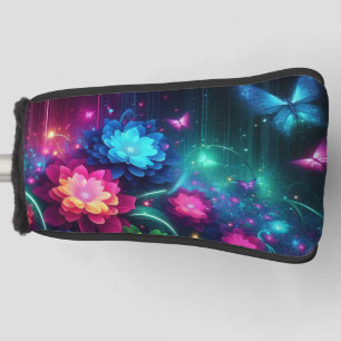 Bright, colourful neon flowers/butterflies golf head cover
