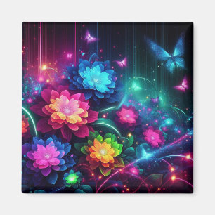 Bright, colourful neon flowers/butterflies magnet