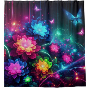 Bright, colourful neon flowers/butterflies shower curtain
