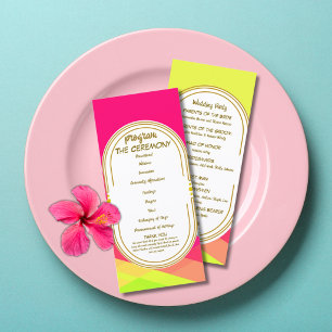 Bright Colourful Neon Pink Rainbow Wedding Program