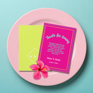 Bright & Colourful Neon Pink Yellow Wedding Thank You Card