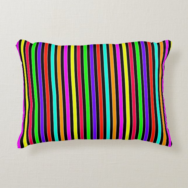 Bright Colourful Neon Stripes Decorative Cushion (Front)