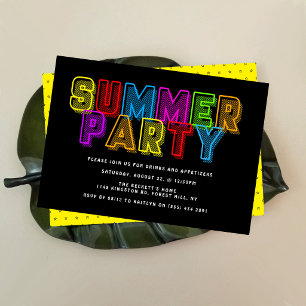 Bright & Colourful Neon Typography Summer Party Invitation