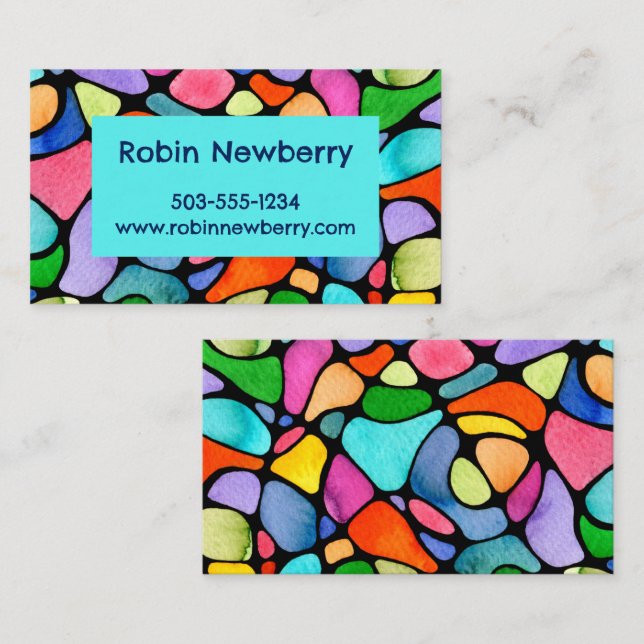 Bright Colourful Neurographic Watercolor Art Business Card (Front/Back)