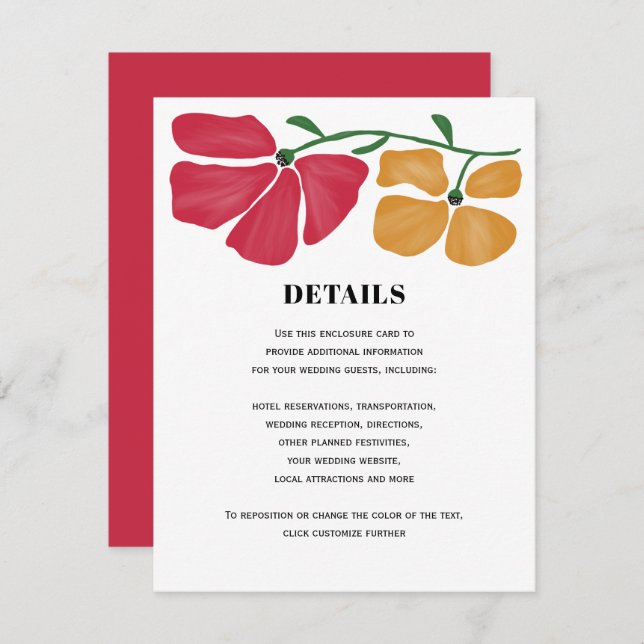 Bright & Colourful Nouveau Floral Wedding Details Enclosure Card (Front/Back)