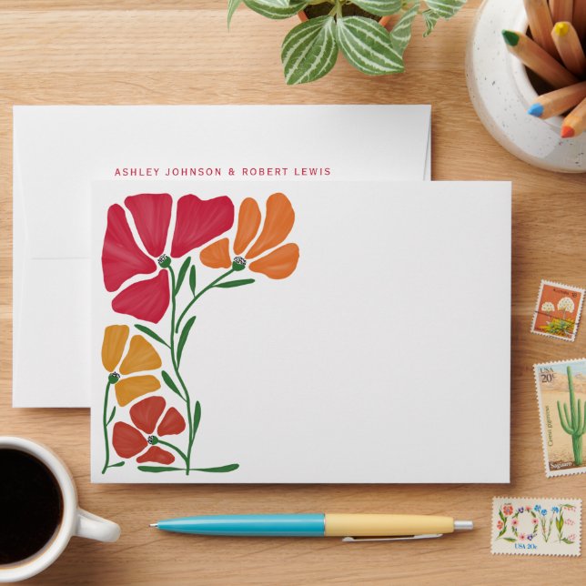 Bright & Colourful Nouveau Floral Wedding Invite Envelope (Desk)