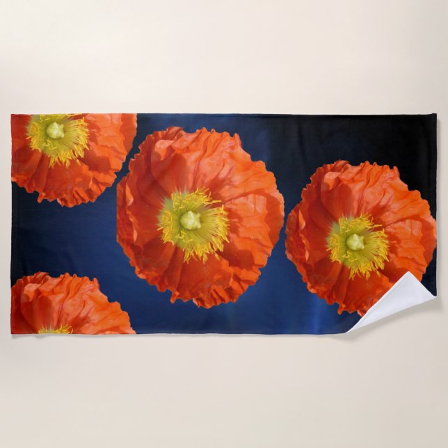 Bright Colourful Orange Tangerine Poppy Flower Beach Towel (Front)