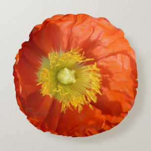 Bright Colourful Orange Tangerine Poppy Flower Round Cushion