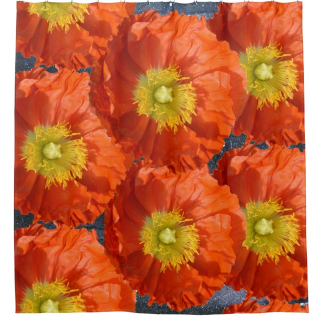 Bright Colourful Orange Tangerine Poppy Flower Shower Curtain (Front)