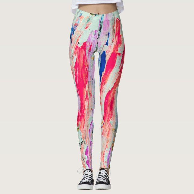 Bright Colourful Paint Stripes Abstract Artsy Leggings (Front)