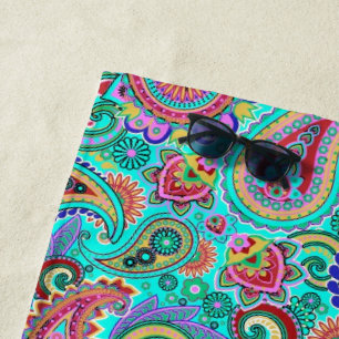 Bright Colourful Paisley Pattern Beach Towel