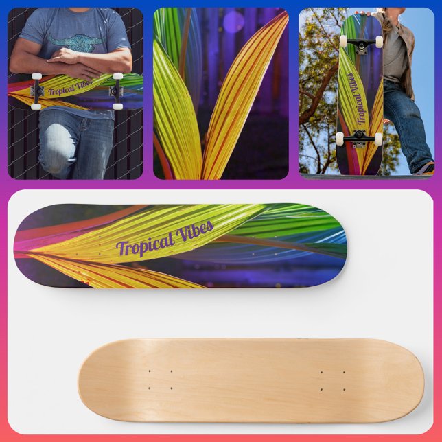 Bright Colourful Palms Tropical Vibes Skateboard (Creator Uploaded)