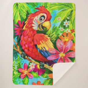 bright colourful parrot sherpa blanket