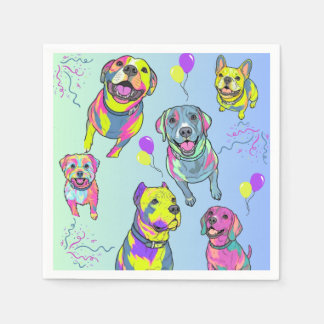 Bright Colourful Party Dogs Cocktail Napkins