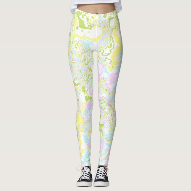 Bright Colourful Pastel Trippy Retro Boho Marble Leggings (Front)