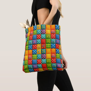 Bright Colourful Patchwork Quilt Style Design Tote Bag