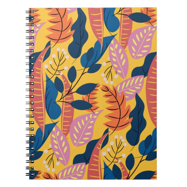 Bright colourful pattern with tropical leaves,  be notebook (Front)