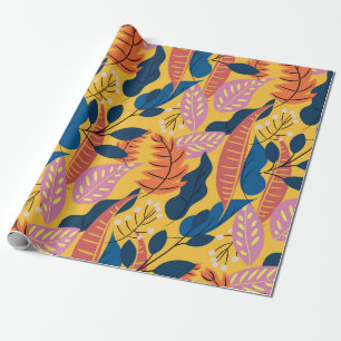 Bright colourful pattern with tropical leaves, be wrapping paper