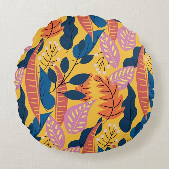 Bright colourful pattern with tropical leaves,berr round cushion (Front)