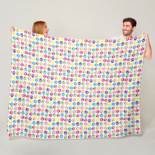 Bright Colourful Paw Prints Pattern Fleece Blanket