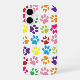 Bright Colourful Paw Prints Pattern iPhone 16 Case