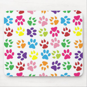 Bright Colourful Paw Prints Pattern Mouse Pad