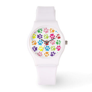 Bright Colourful Paw Prints Pattern Watch