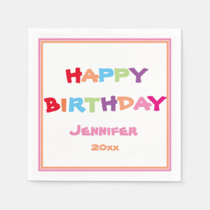 Bright & Colourful Personalised Happy Birthday  Napkin