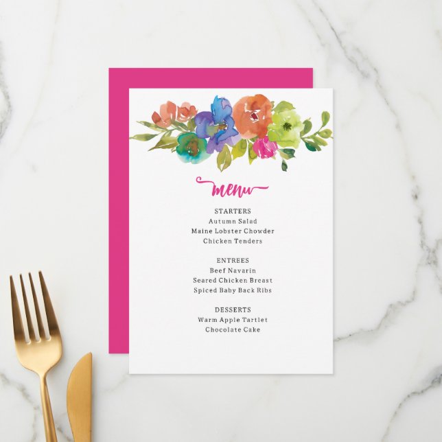 Bright Colourful Pink and Orange Floral  Menu (Front/Back In Situ)