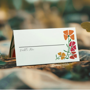 Bright & Colourful Pink and Orange Floral Wedding Place Card