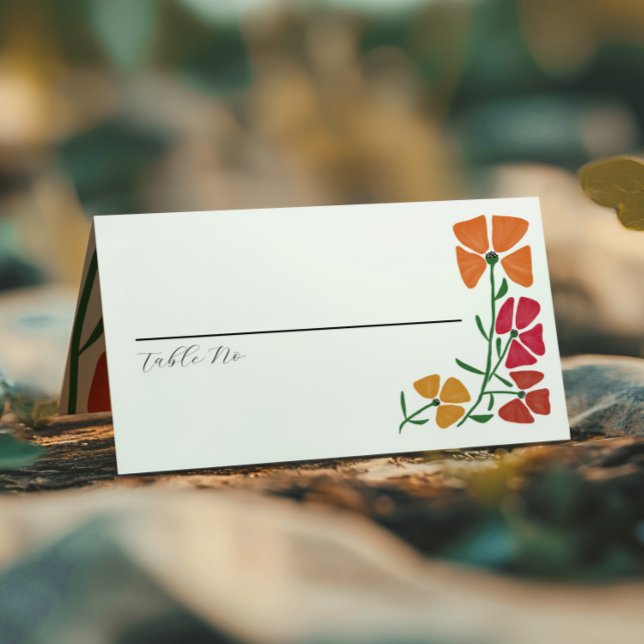 Bright & Colourful Pink and Orange Floral Wedding Place Card (Creator Uploaded)