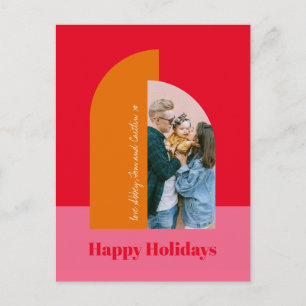 Bright Colourful Pink Christmas Family Photo Happy Holiday Postcard