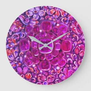 Bright Colourful Pink Purple Flowers Floral Large Clock