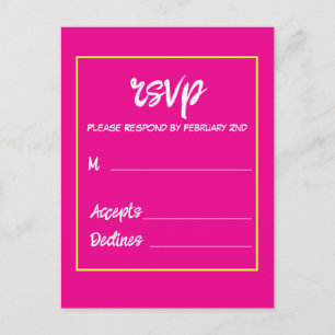 Bright & Colourful Pink Rainbow Wedding RSVP Postcard