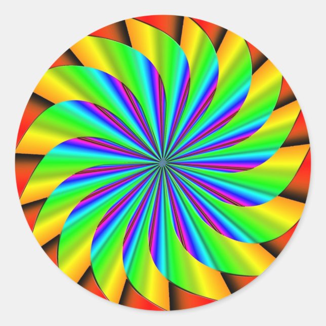 Bright Colourful Pinwheel Fractal Classic Round Sticker (Front)