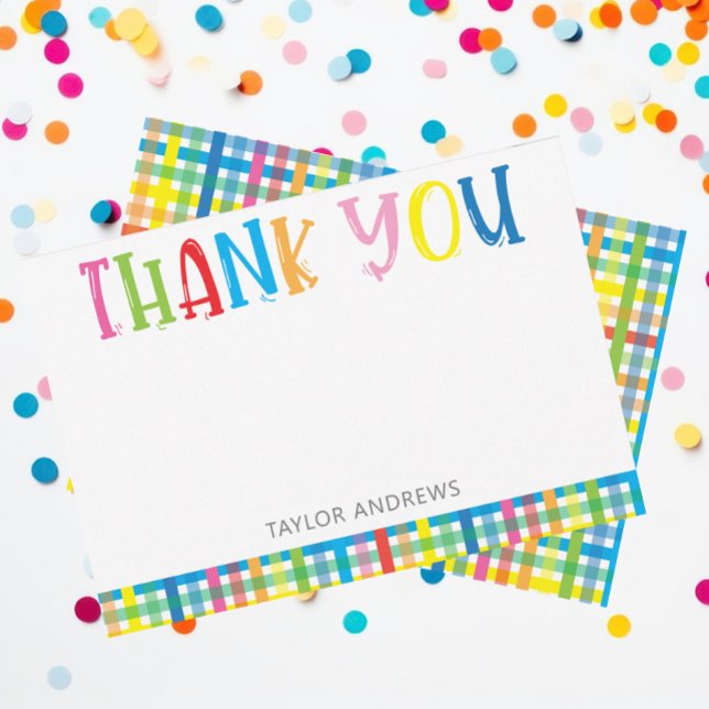 Bright Colourful Plaid Personalised Thank You Note (Creator Uploaded)