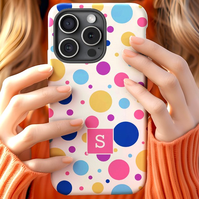 Bright Colourful Polka Dots Pattern Monogram Case-Mate iPhone Case (Creator Uploaded)