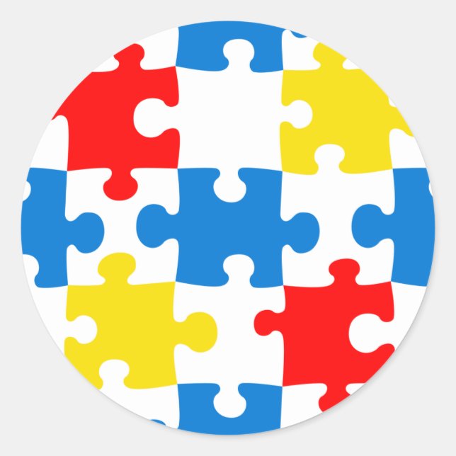 Bright Colourful Puzzle Piece Pattern Classic Round Sticker (Front)