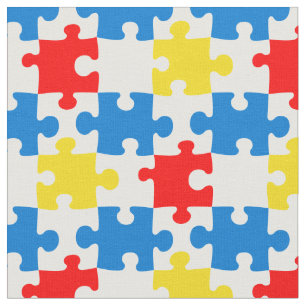Bright Colourful Puzzle Piece Pattern Fabric