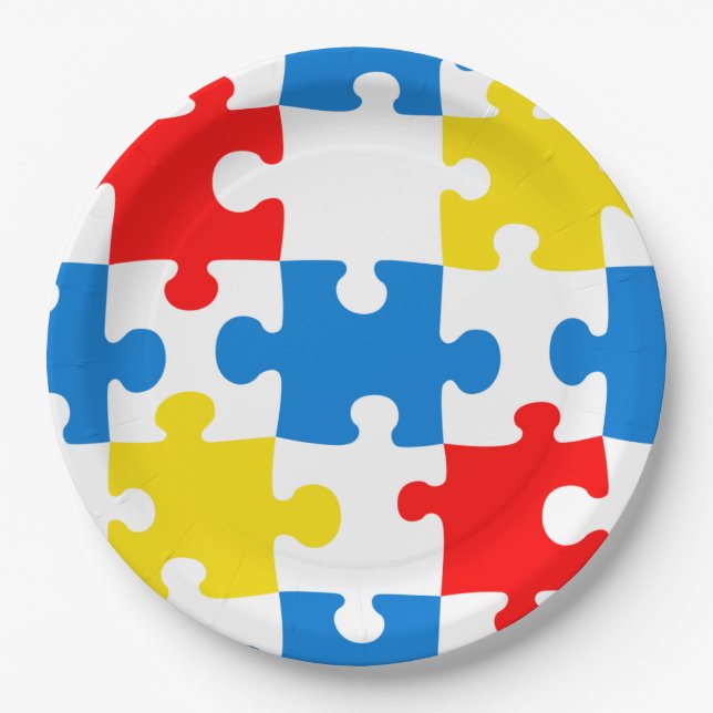 Bright Colourful Puzzle Piece Pattern Paper Plate (Front)