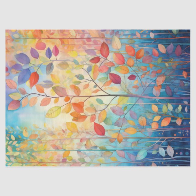 Bright, Colourful Rainbow Autumn Leaves Decoupage Tissue Paper (Front)