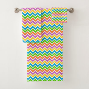 Bright Colourful Rainbow Chevron Pattern Bath Towel Set
