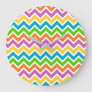 Bright Colourful Rainbow Chevron Pattern Large Clock