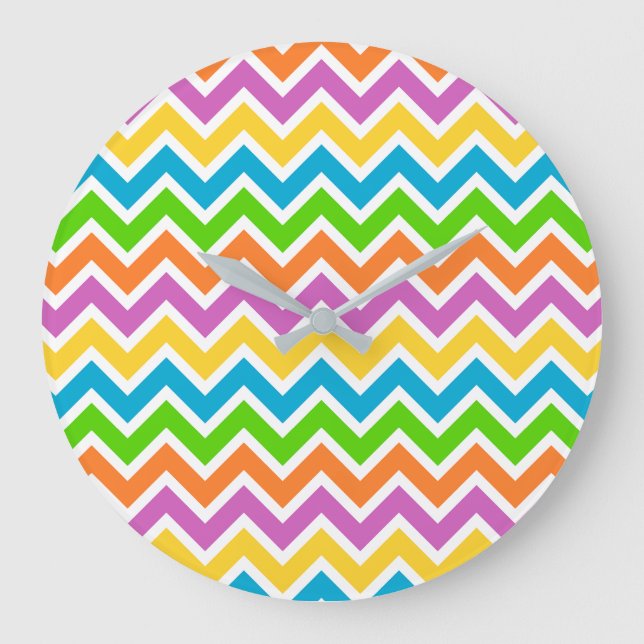 Bright Colourful Rainbow Chevron Pattern Large Clock (Front)