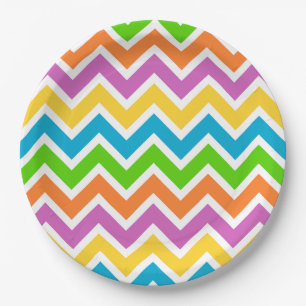 Bright Colourful Rainbow Chevron Pattern Paper Plate