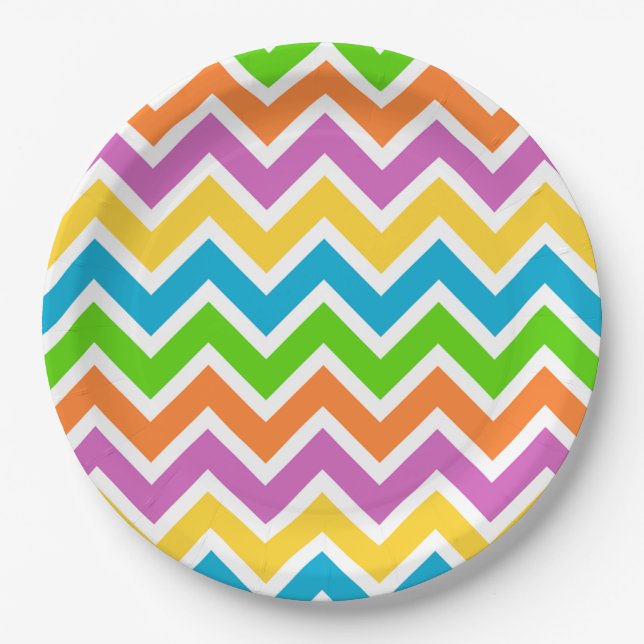 Bright Colourful Rainbow Chevron Pattern Paper Plate (Front)