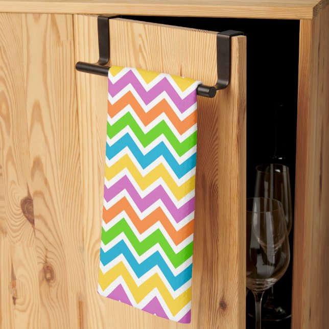 Bright Colourful Rainbow Chevron Pattern Tea Towel (Thirds Fold)